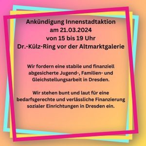 Aktion der Frauenprojekte der Stadt: „Jugend- und Gleichstellungsarbeit sichern“
