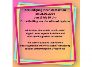 Aktion der Frauenprojekte der Stadt: „Jugend- und Gleichstellungsarbeit sichern“