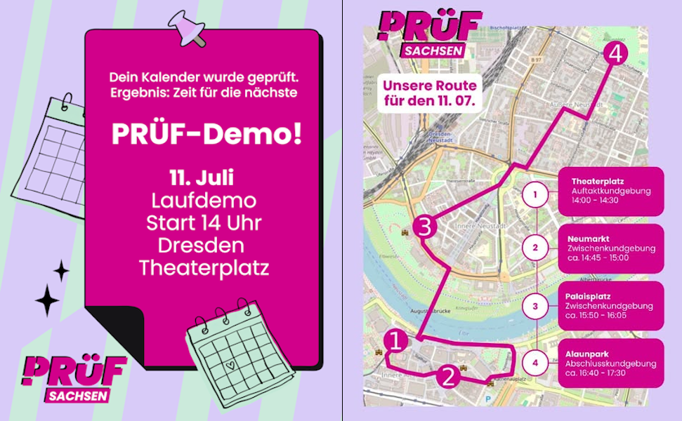 PRÜF-Demo am 11. Juli in Dresden als Laufdemo mit Start am Theaterplatz