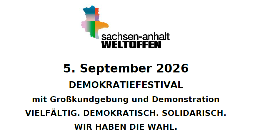 Aufruf zum Demokratiefestival am 5. September 2026 in Magdeburg